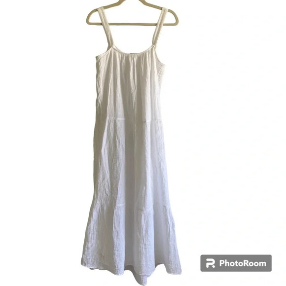BB Dakota STEVE Madden White Cotton Gauze Tiered Maxi Dress Size M - Picture 3 of 15